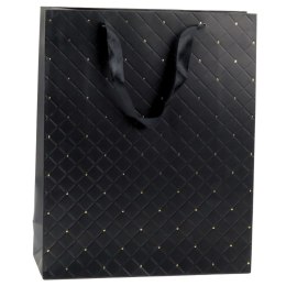 Torba Prezentowa Papierowa Elegancka Złote Kropki Czarna 32 x 26 x 10cm