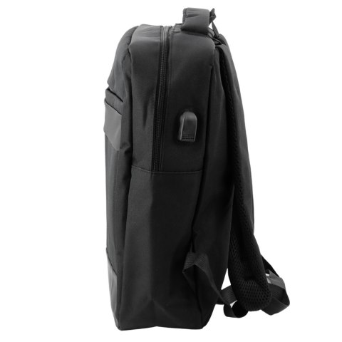 Plecak Miejski Biznesowy USB Przegroda Środkowa Czarny 14L 40cm