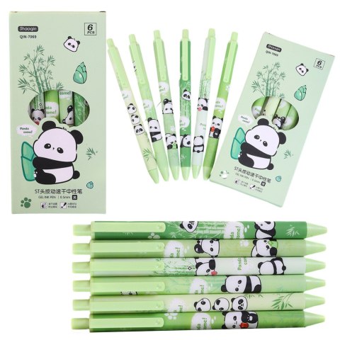 Zestaw Długopisów Panda Bambus Zielone Czarny Tusz 0,5mm 6szt