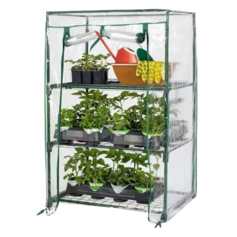 Mini Szklarnia Balkonowa Ogrodowa 3 Półki Metalowe Folia PVC 46 x 24 x 80cm