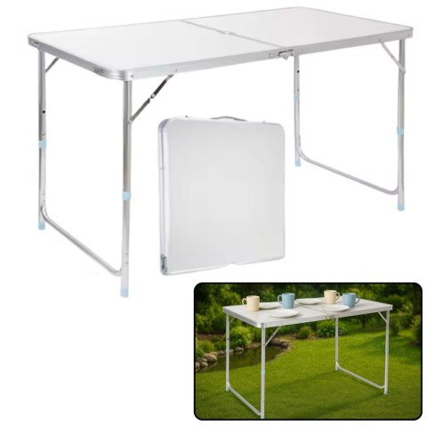 Stół Turystyczny Kempingowy Składany Regulowany Aluminiowy Biały 120x60cm