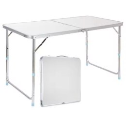 Stół Turystyczny Kempingowy Składany Regulowany Aluminiowy Biały 120x60cm