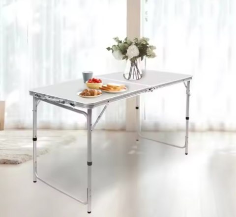 Stół Turystyczny Kempingowy Składany Regulowany Aluminiowy Biały 120x60cm