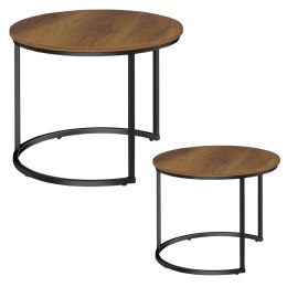 Zestaw Okrągłe Stoliki Kawowe 2w1 Vintage Naturalne Drewno 60x45cm 40x40cm