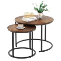 Zestaw Okrągłe Stoliki Kawowe 2w1 Vintage Naturalne Drewno 70x50cm 45x44cm