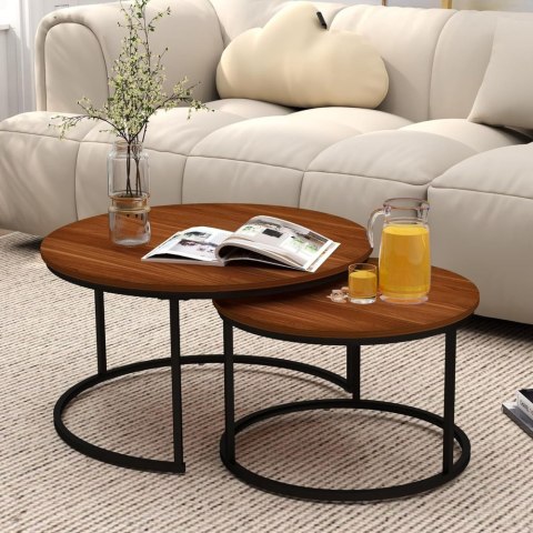 Zestaw Okrągłe Stoliki Kawowe 3w1 Vintage Naturalne Drewno 51cm 40cm 30cm