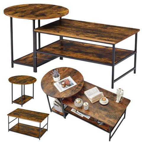Zestaw Stolików Kawowych 2w1 Vintage Drewno Rustykalne 123x60x51cm