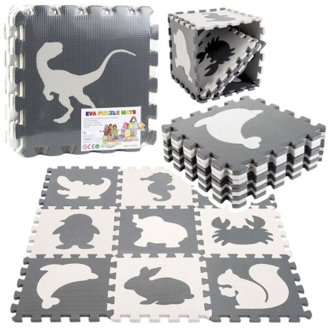 Miękkie Puzzle Mata Edukacyjna Dinozaury Pianka EVA Beżowe Szare 9 el.