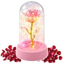 Wieczna Róża Kryształowa w Kopule z Oświetleniem LED Różowa 14x8cm
