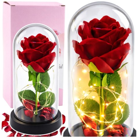 Wieczna Róża w Kopule z Oświetleniem LED Czerwona 21x11cm