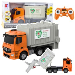 Mercedes-Benz Antos Śmieciarka Zdalnie Sterowana RC Pomarańczowa 1:26