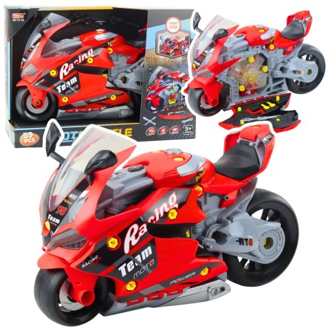 Motocykl Do Rozkręcania 2w1 DIY Warsztat Światła Dźwięki Dym Czerwony 43cm