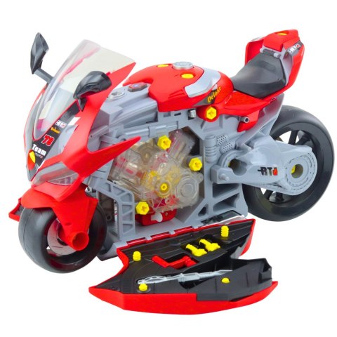 Motocykl Do Rozkręcania 2w1 DIY Warsztat Światła Dźwięki Dym Czerwony 43cm