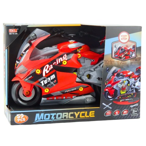 Motocykl Do Rozkręcania 2w1 DIY Warsztat Światła Dźwięki Dym Czerwony 43cm