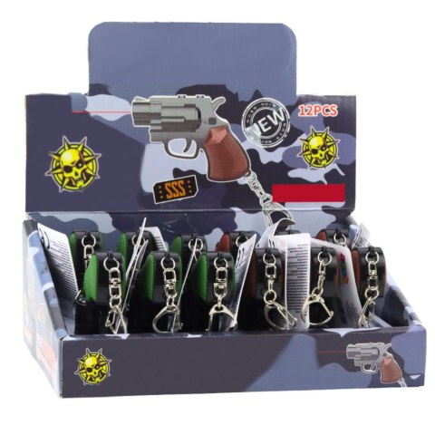 Mini Pistolet Rewolwer Brelok Gadżet Światło LED Laser 6,5 cm