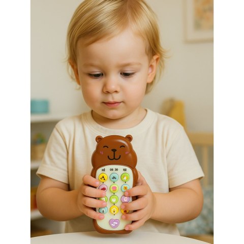 Dziecięcy Telefon Edukacyjny Światła Dźwięki Melodie Kapibara Brązowy
