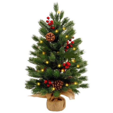 Choinka Ozdobna Dekoracyjna Sztuczna Czerwona Jarzębina Lampki LED 60 x 20 cm