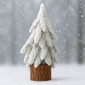 Choinka Ozdobna Dekoracyjna Sztuczna Na Pniu Pokryta Śniegiem 30 x 10 cm