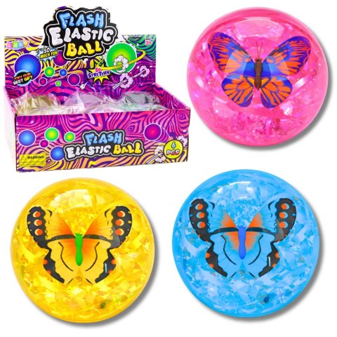 Elastyczna Piłka Do Odbijania Z Kauczuku Konfetti Motyl Świeci Mix 9 cm
