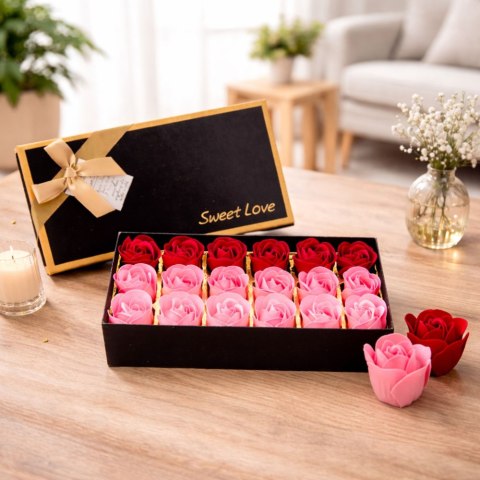 Flower Box Wieczne Pachnące Róże Kwiaty w Pudełku Różowe Czerwone 18 szt.