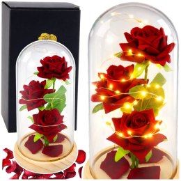 Wieczne Róże W Szklanej Kopule Oświetlenie LED Czerwone 21,5 x 11 cm